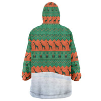 Giraffes Decorating Tree Gifts Wearable Blanket Hoodie with Orange Green Holiday Pattern Design - Wonder Print Shop