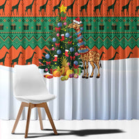 Giraffes Decorating Tree Gifts Window Curtain with Orange Green Holiday Pattern Design - Wonder Print Shop