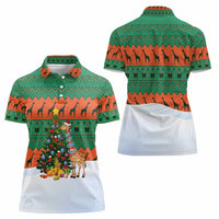 Giraffes Decorating Tree Gifts Women Polo Shirt with Orange Green Holiday Pattern Design - Wonder Print Shop
