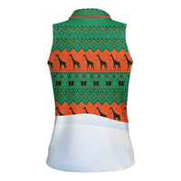 Giraffes Decorating Tree Gifts Women Sleeveless Polo Shirt with Orange Green Holiday Pattern Design - Wonder Print Shop