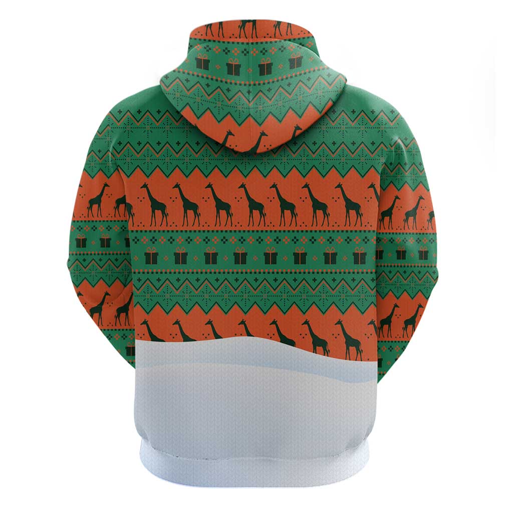 Giraffes Decorating Tree Gifts Zip Hoodie with Orange Green Holiday Pattern Design - Wonder Print Shop
