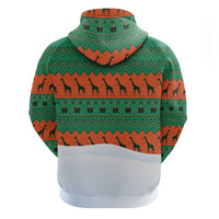 Giraffes Decorating Tree Gifts Zip Hoodie with Orange Green Holiday Pattern Design - Wonder Print Shop