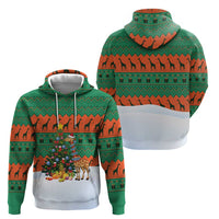 Giraffes Decorating Tree Gifts Zip Hoodie with Orange Green Holiday Pattern Design - Wonder Print Shop