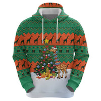 Giraffes Decorating Tree Gifts Zip Hoodie with Orange Green Holiday Pattern Design - Wonder Print Shop