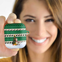 Llama Decorating Tree in Santa Hat AirPods Case with Green Gift Pattern Design - Wonder Print Shop