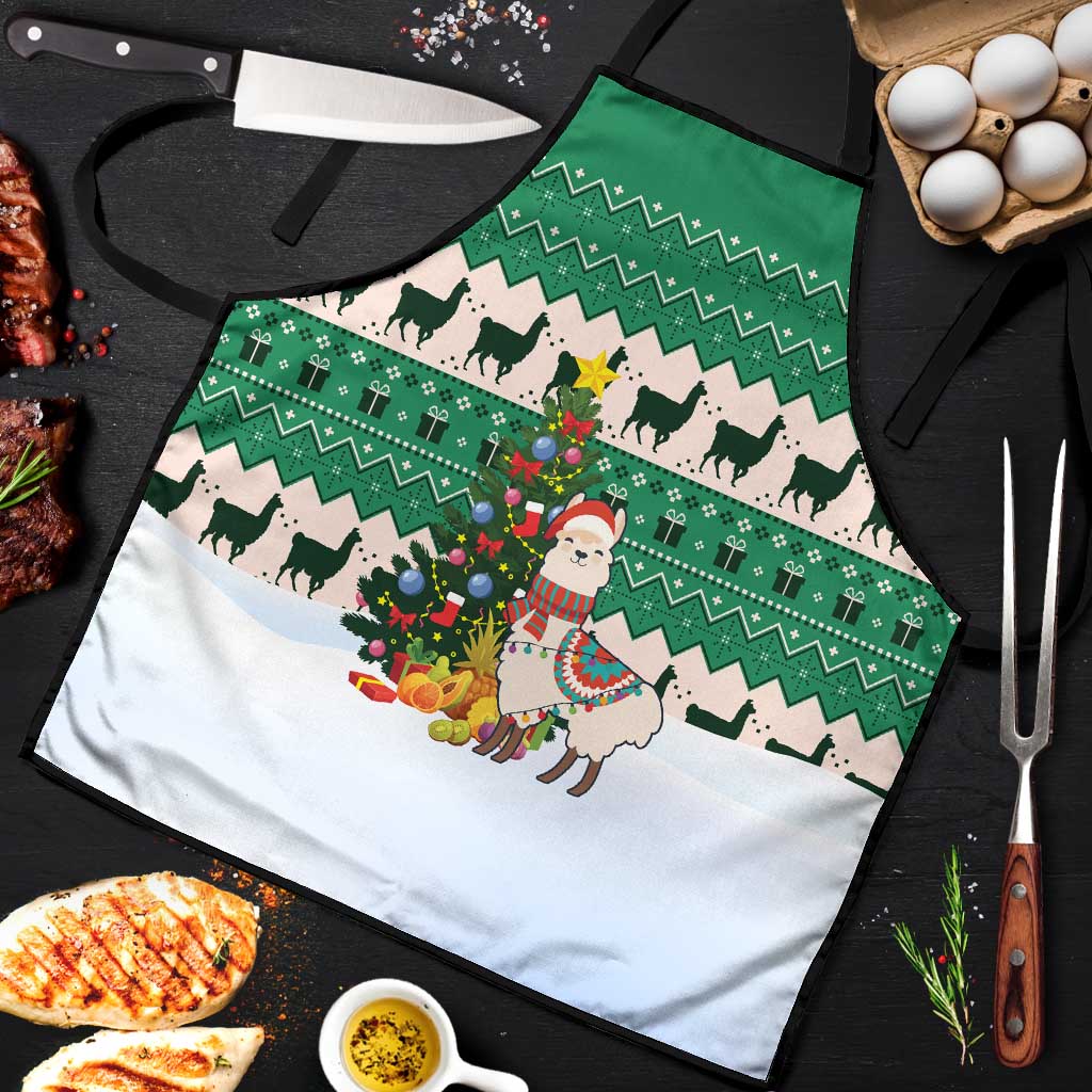 Llama Decorating Tree in Santa Hat Apron with Green Gift Pattern Design - Wonder Print Shop