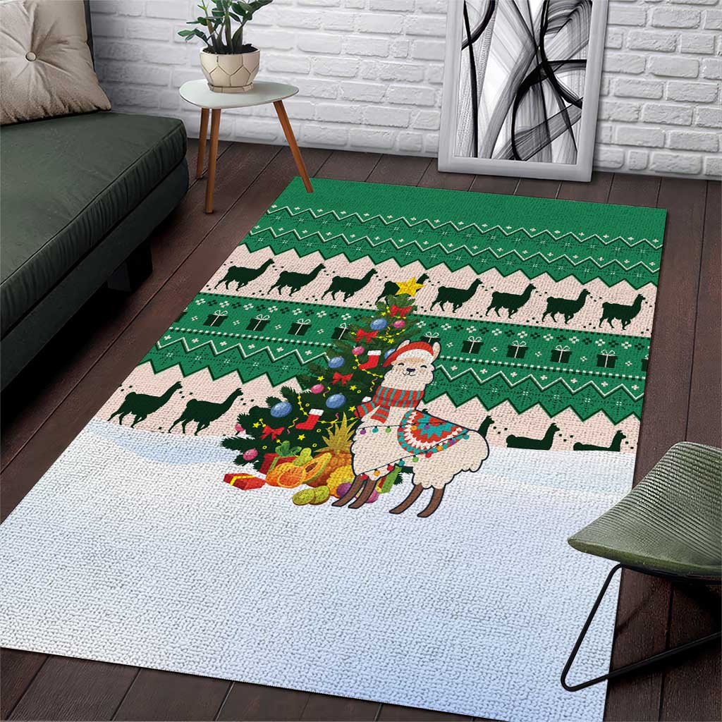 Llama Decorating Tree in Santa Hat Area Rug with Green Gift Pattern Design - Wonder Print Shop