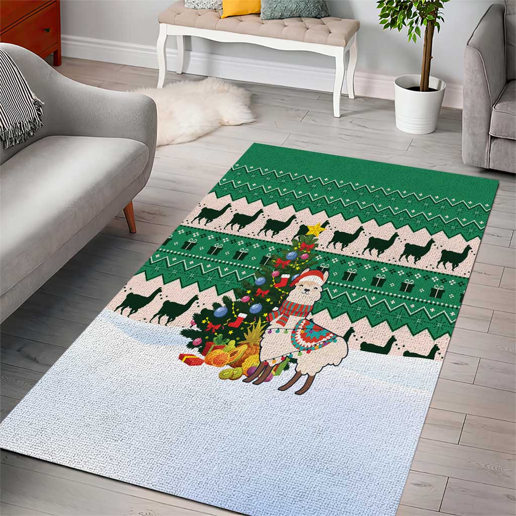 Llama Decorating Tree in Santa Hat Area Rug with Green Gift Pattern Design - Wonder Print Shop