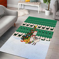 Llama Decorating Tree in Santa Hat Area Rug with Green Gift Pattern Design - Wonder Print Shop