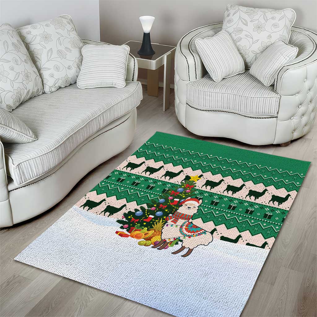 Llama Decorating Tree in Santa Hat Area Rug with Green Gift Pattern Design - Wonder Print Shop