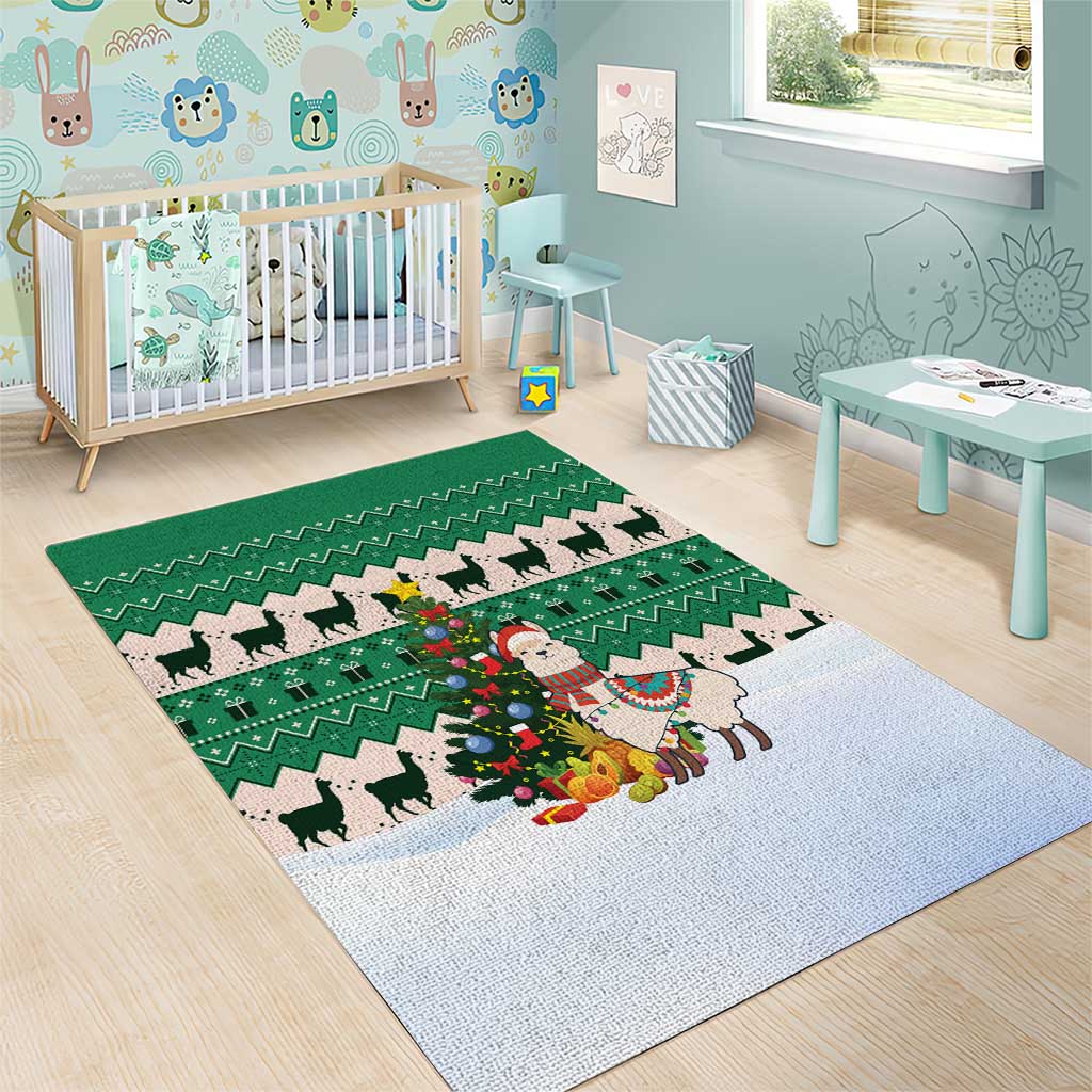 Llama Decorating Tree in Santa Hat Area Rug with Green Gift Pattern Design - Wonder Print Shop