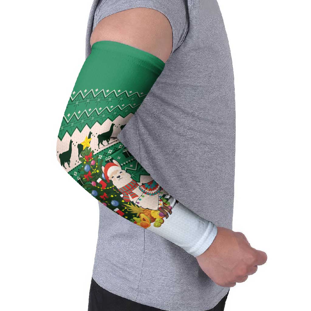 Llama Decorating Tree in Santa Hat Arm Sleeves with Green Gift Pattern Design - Wonder Print Shop