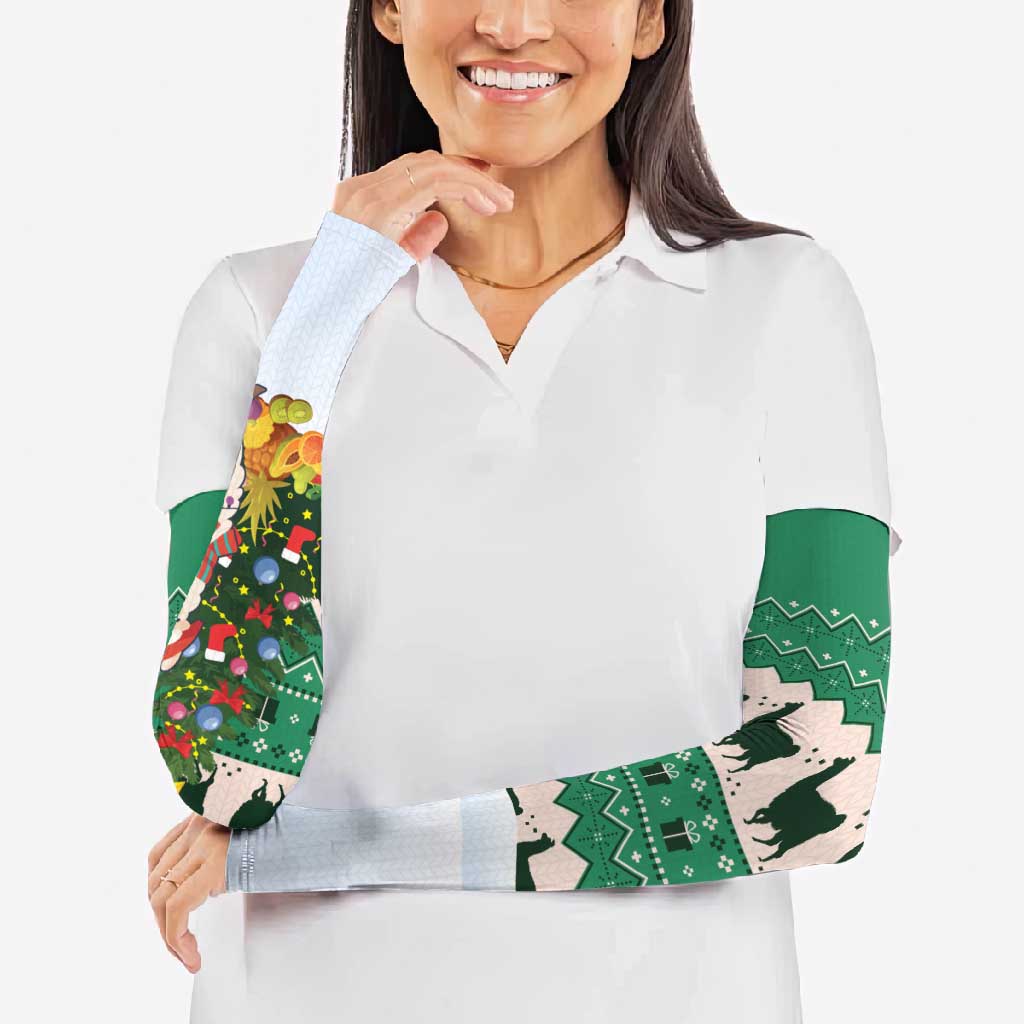 Llama Decorating Tree in Santa Hat Arm Sleeves with Green Gift Pattern Design - Wonder Print Shop
