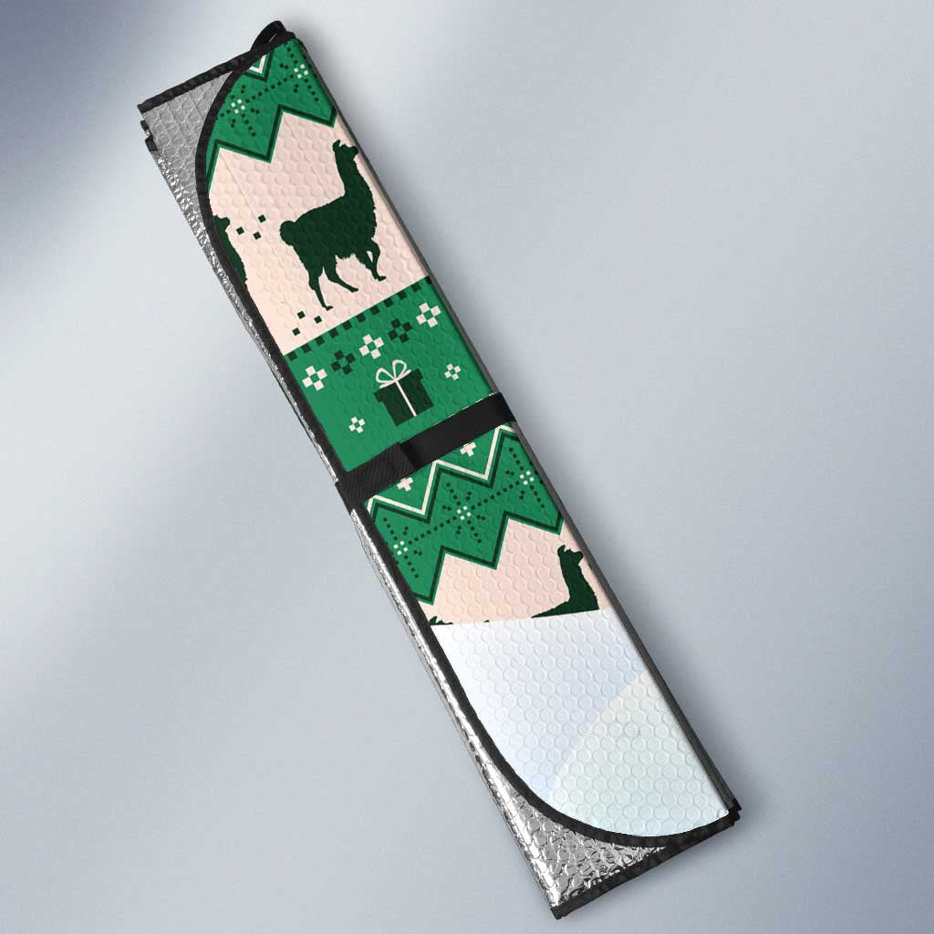 Llama Decorating Tree in Santa Hat Auto Sun Shade with Green Gift Pattern Design - Wonder Print Shop