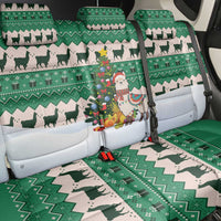 Llama Decorating Tree in Santa Hat Back Car Seat Cover with Green Gift Pattern Design - Wonder Print Shop