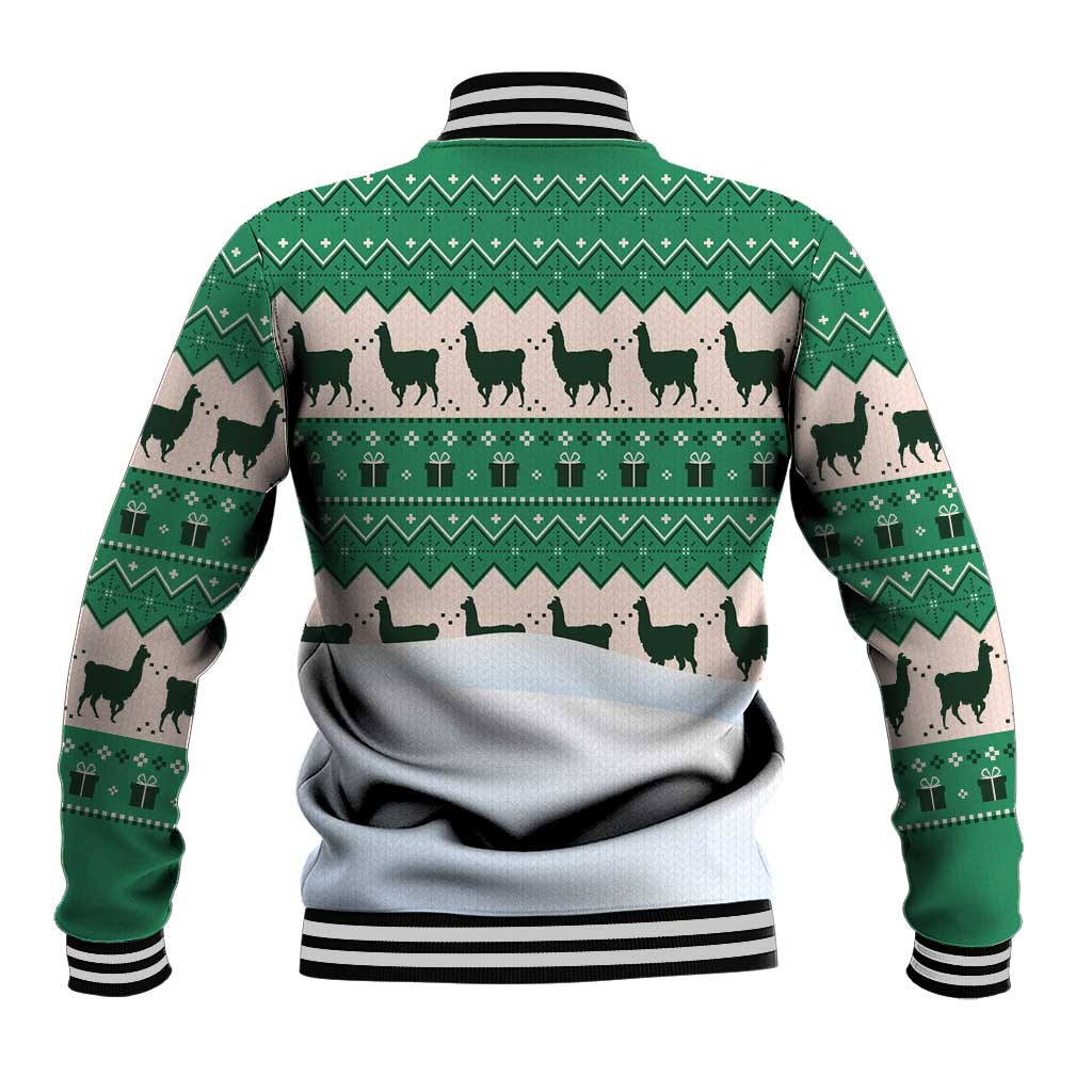 Llama Decorating Tree in Santa Hat Baseball Jacket with Green Gift Pattern Design - Wonder Print Shop