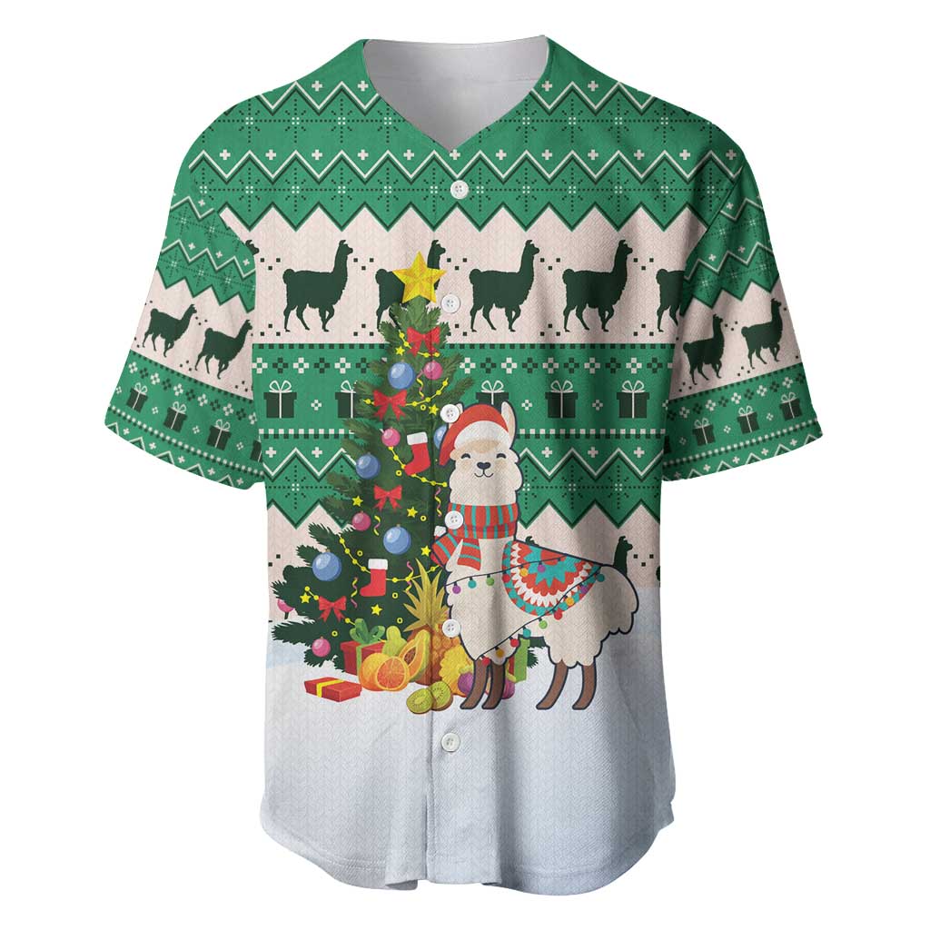 Llama Decorating Tree in Santa Hat Baseball Jersey with Green Gift Pattern Design - Wonder Print Shop