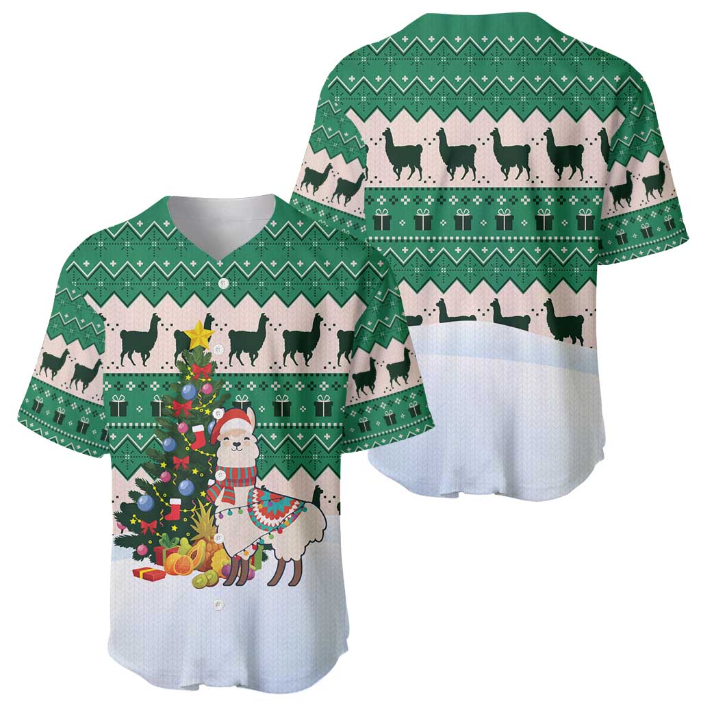 Llama Decorating Tree in Santa Hat Baseball Jersey with Green Gift Pattern Design - Wonder Print Shop