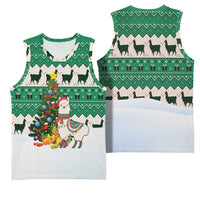 Llama Decorating Tree in Santa Hat Basketball Jersey with Green Gift Pattern Design - Wonder Print Shop