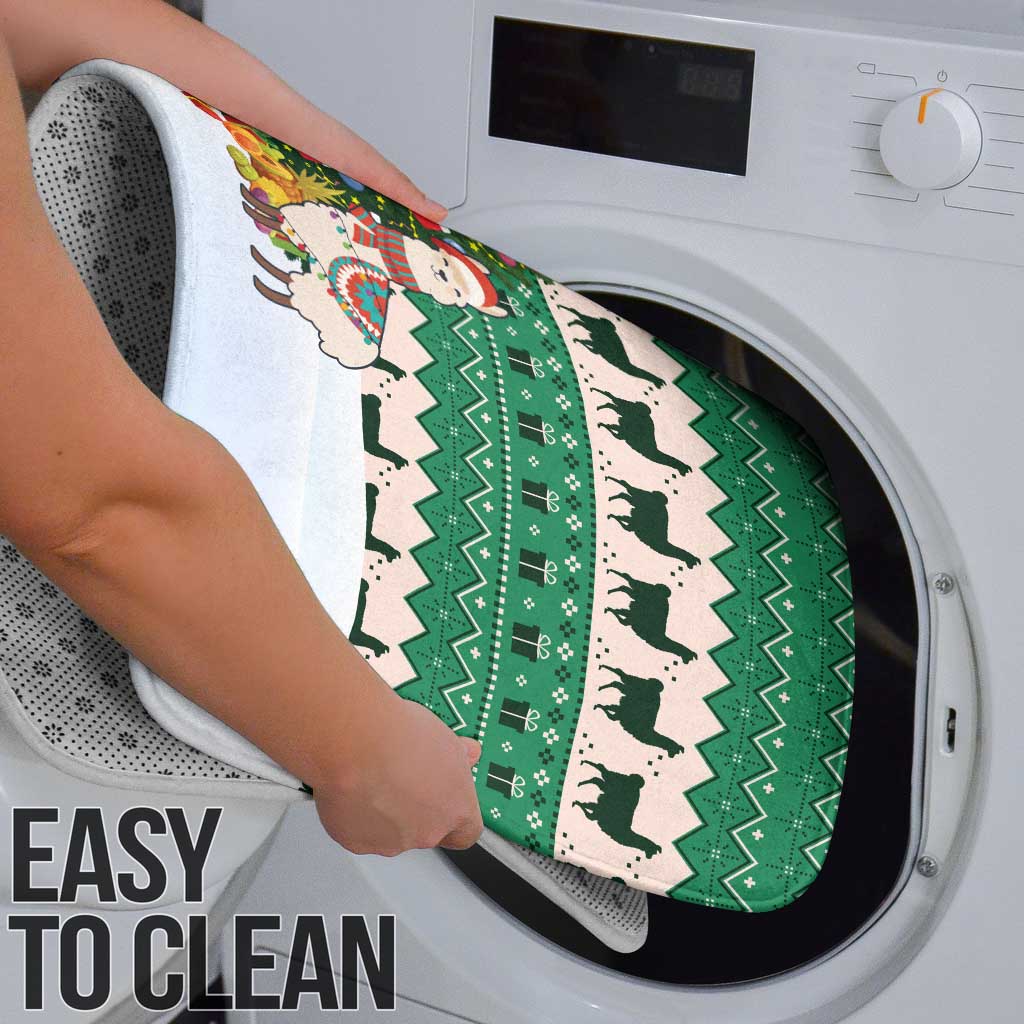 Llama Decorating Tree in Santa Hat Bathroom Set with Green Gift Pattern Design - Wonder Print Shop