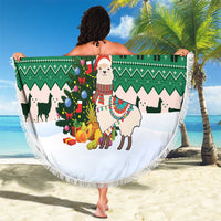 Llama Decorating Tree in Santa Hat Beach Blanket with Green Gift Pattern Design - Wonder Print Shop