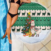 Llama Decorating Tree in Santa Hat Beach Blanket with Green Gift Pattern Design - Wonder Print Shop