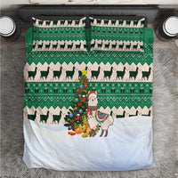 Llama Decorating Tree in Santa Hat Bedding Set with Green Gift Pattern Design - Wonder Print Shop