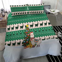 Llama Decorating Tree in Santa Hat Bedding Set with Green Gift Pattern Design - Wonder Print Shop
