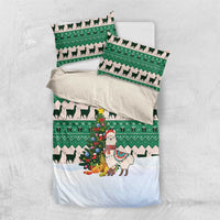 Llama Decorating Tree in Santa Hat Bedding Set with Green Gift Pattern Design - Wonder Print Shop