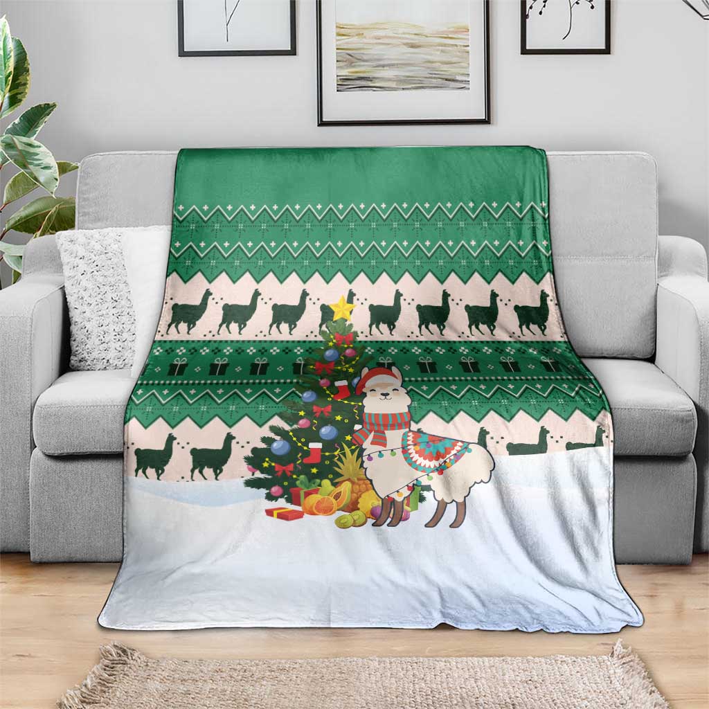 Llama Decorating Tree in Santa Hat Blanket with Green Gift Pattern Design - Wonder Print Shop
