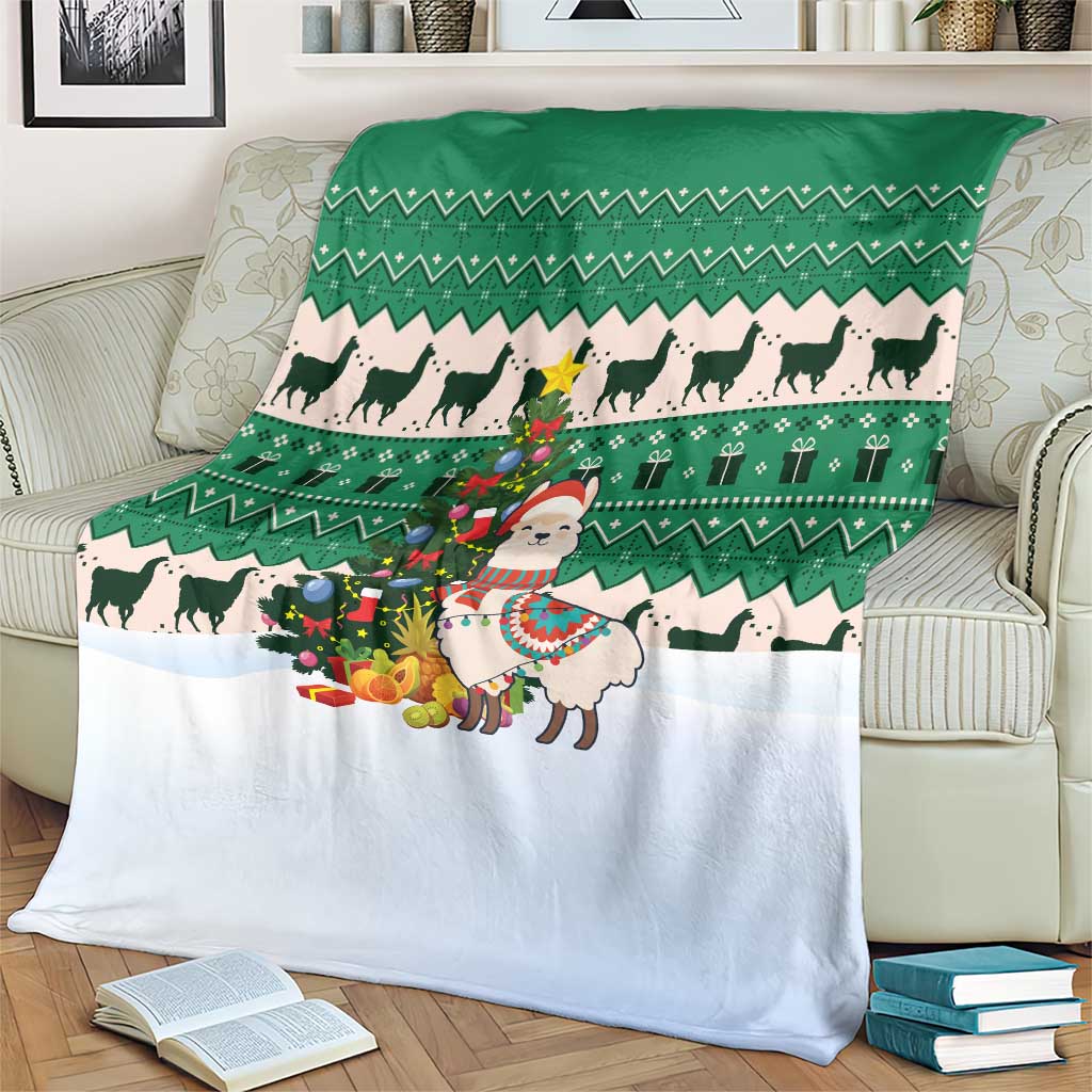 Llama Decorating Tree in Santa Hat Blanket with Green Gift Pattern Design - Wonder Print Shop