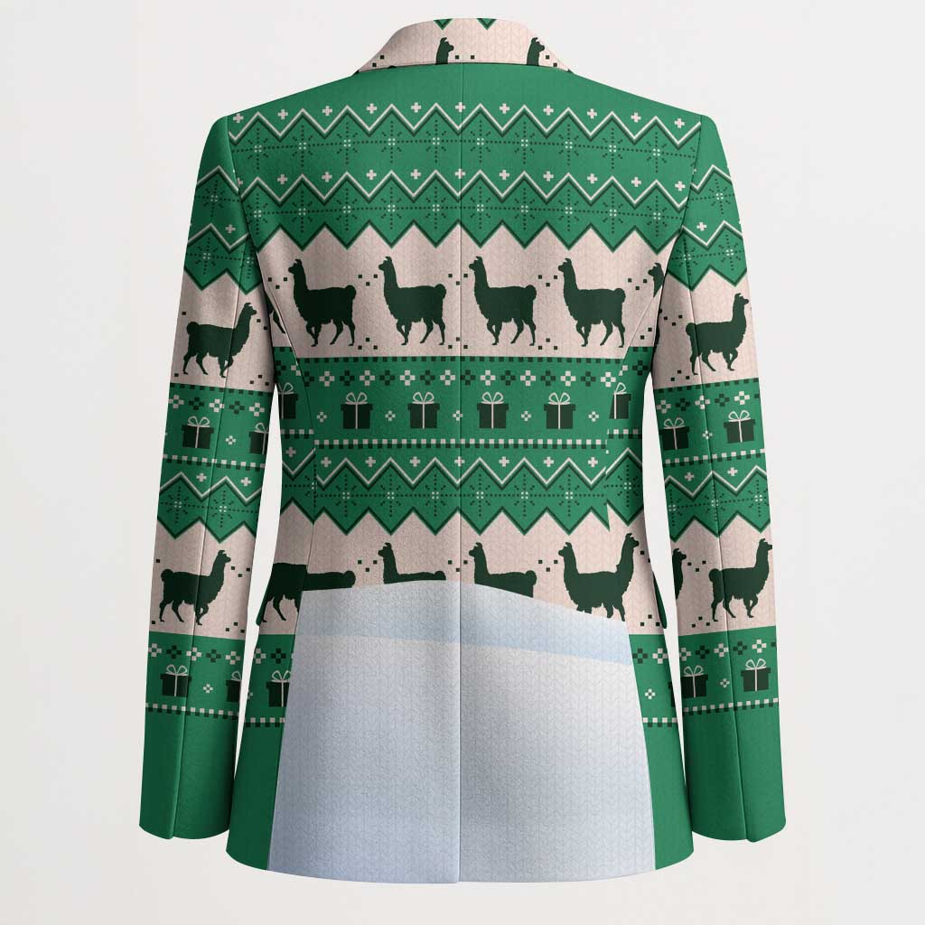 Llama Decorating Tree in Santa Hat Blazer with Green Gift Pattern Design - Wonder Print Shop