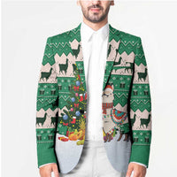 Llama Decorating Tree in Santa Hat Blazer with Green Gift Pattern Design - Wonder Print Shop