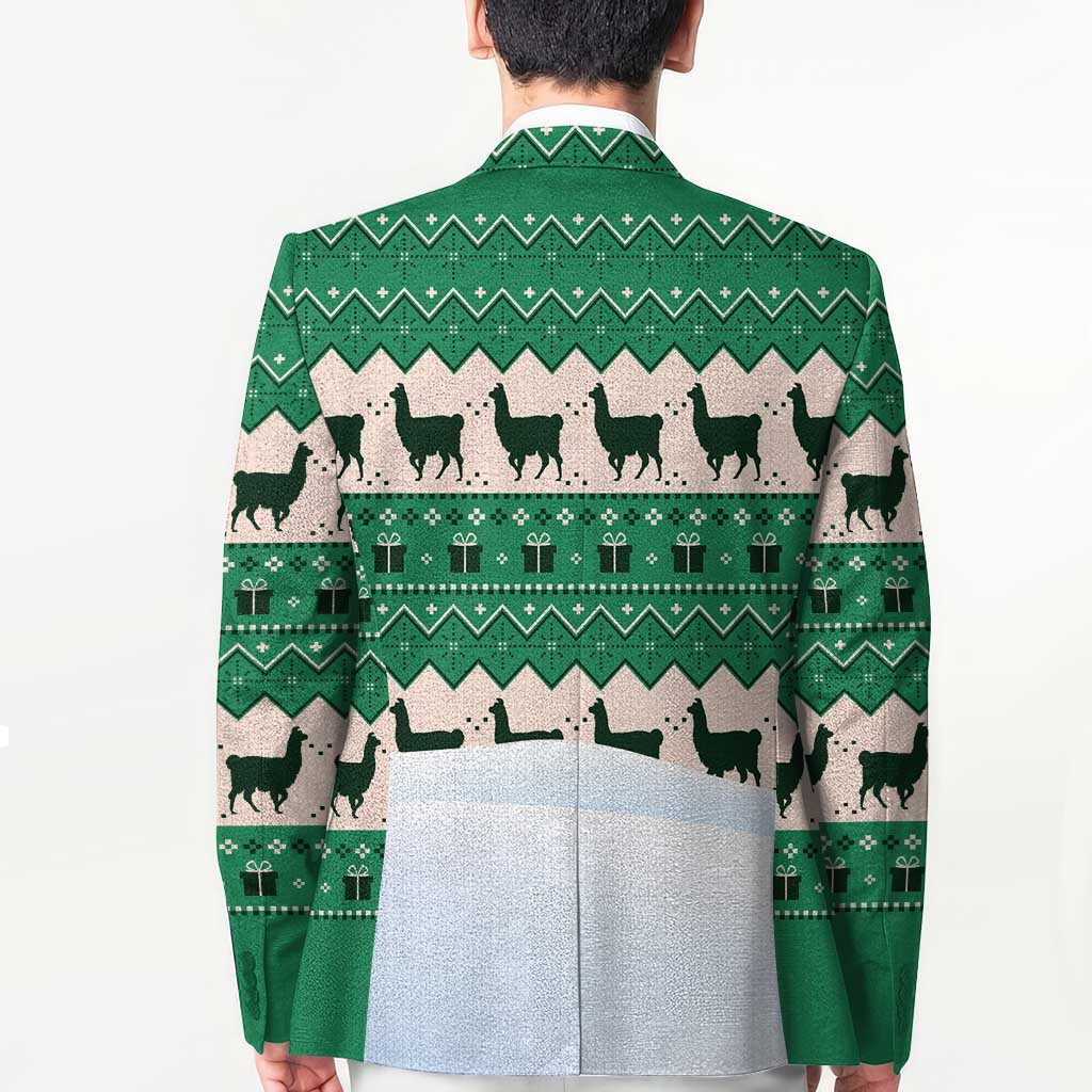 Llama Decorating Tree in Santa Hat Blazer with Green Gift Pattern Design - Wonder Print Shop