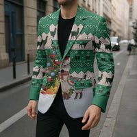 Llama Decorating Tree in Santa Hat Blazer with Green Gift Pattern Design - Wonder Print Shop