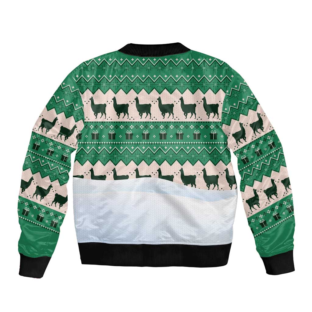 Llama Decorating Tree in Santa Hat Bomber Jacket with Green Gift Pattern Design - Wonder Print Shop
