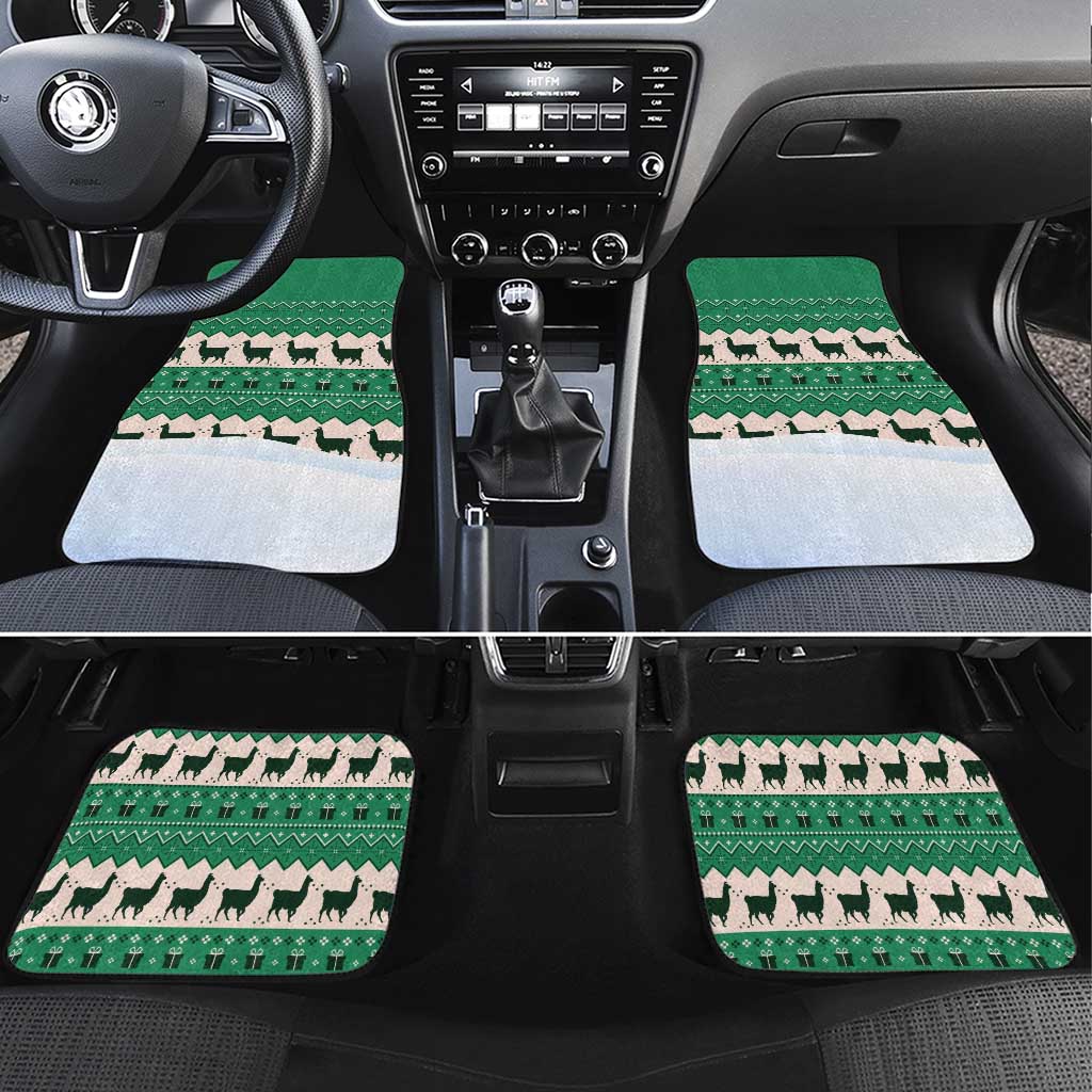 Llama Decorating Tree in Santa Hat Car Mats with Green Gift Pattern Design - Wonder Print Shop