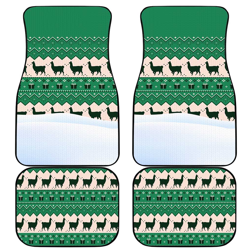 Llama Decorating Tree in Santa Hat Car Mats with Green Gift Pattern Design - Wonder Print Shop