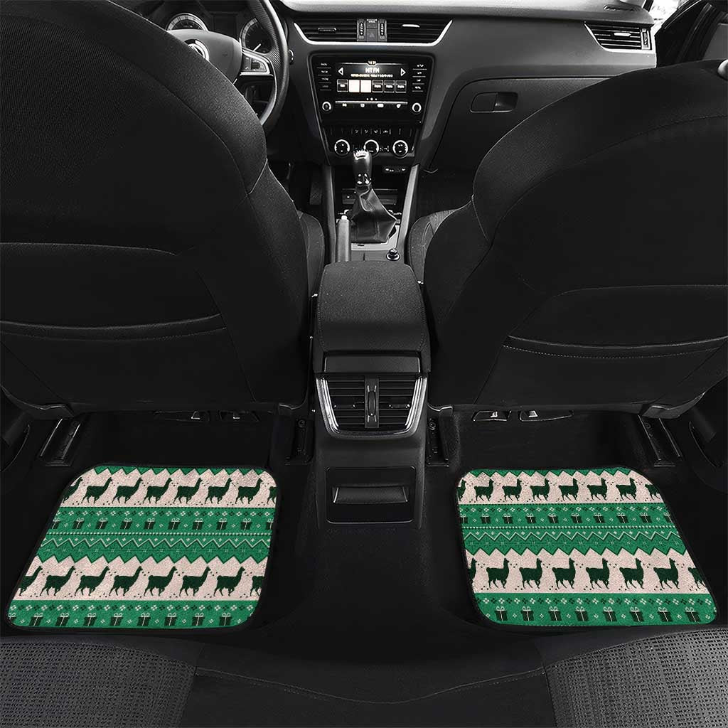 Llama Decorating Tree in Santa Hat Car Mats with Green Gift Pattern Design - Wonder Print Shop