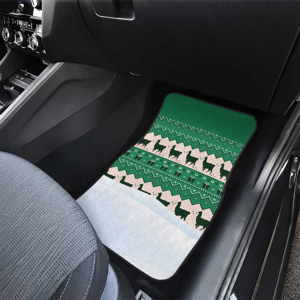 Llama Decorating Tree in Santa Hat Car Mats with Green Gift Pattern Design - Wonder Print Shop
