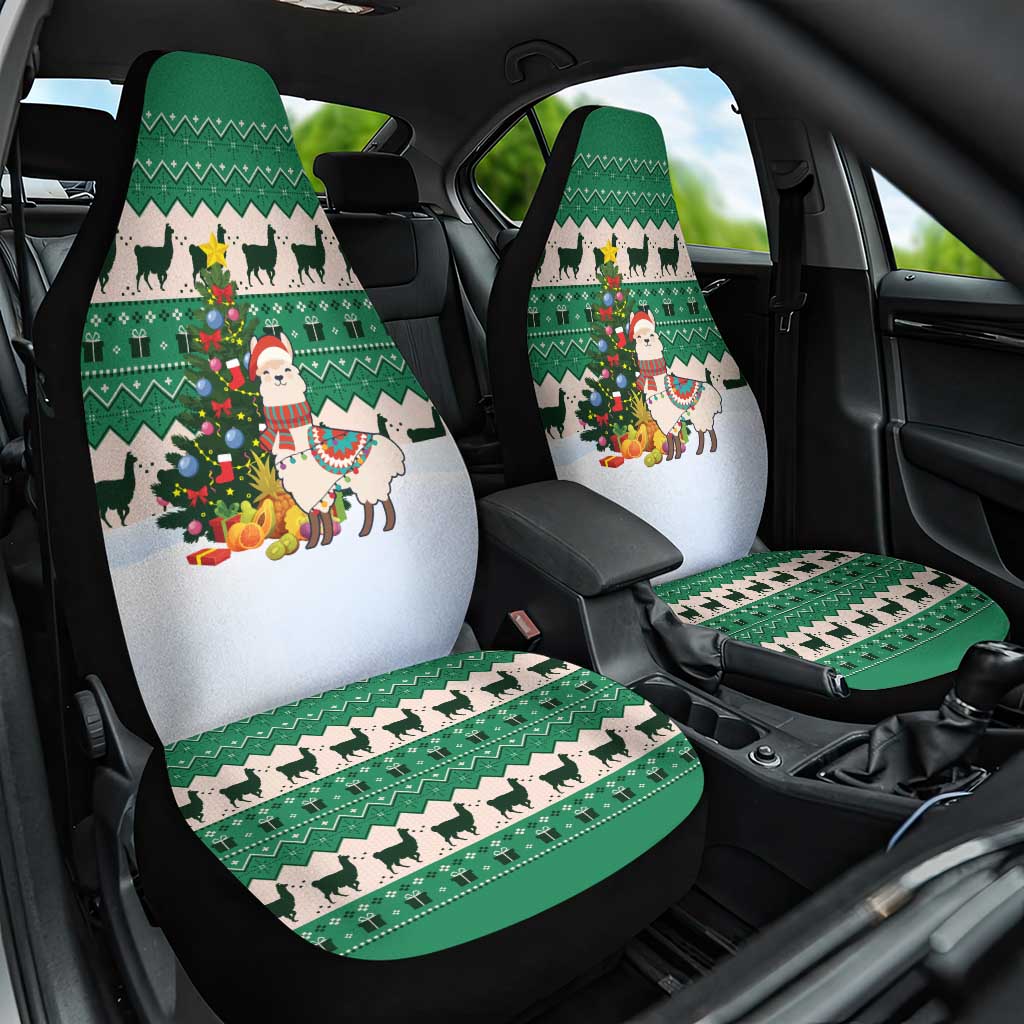 Llama Decorating Tree in Santa Hat Car Seat Cover with Green Gift Pattern Design - Wonder Print Shop