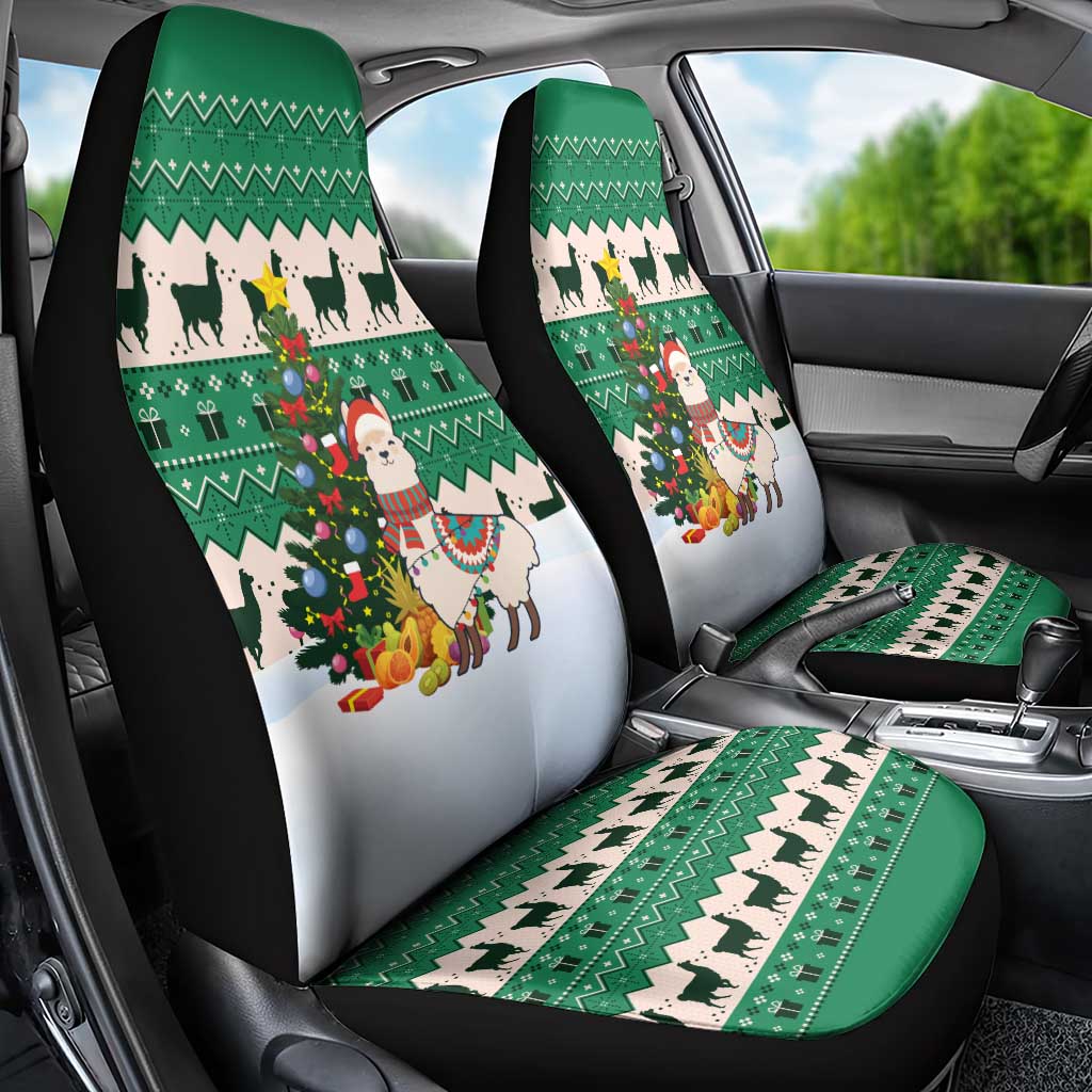Llama Decorating Tree in Santa Hat Car Seat Cover with Green Gift Pattern Design - Wonder Print Shop