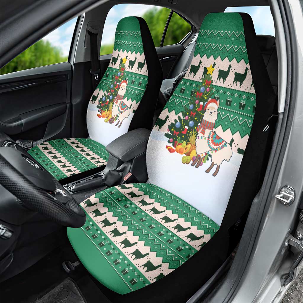 Llama Decorating Tree in Santa Hat Car Seat Cover with Green Gift Pattern Design - Wonder Print Shop
