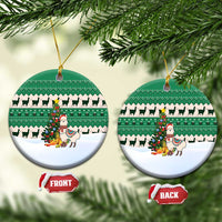 Llama Decorating Tree in Santa Hat Ceramic Ornament with Green Gift Pattern Design - Wonder Print Shop