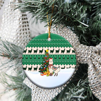 Llama Decorating Tree in Santa Hat Ceramic Ornament with Green Gift Pattern Design - Wonder Print Shop