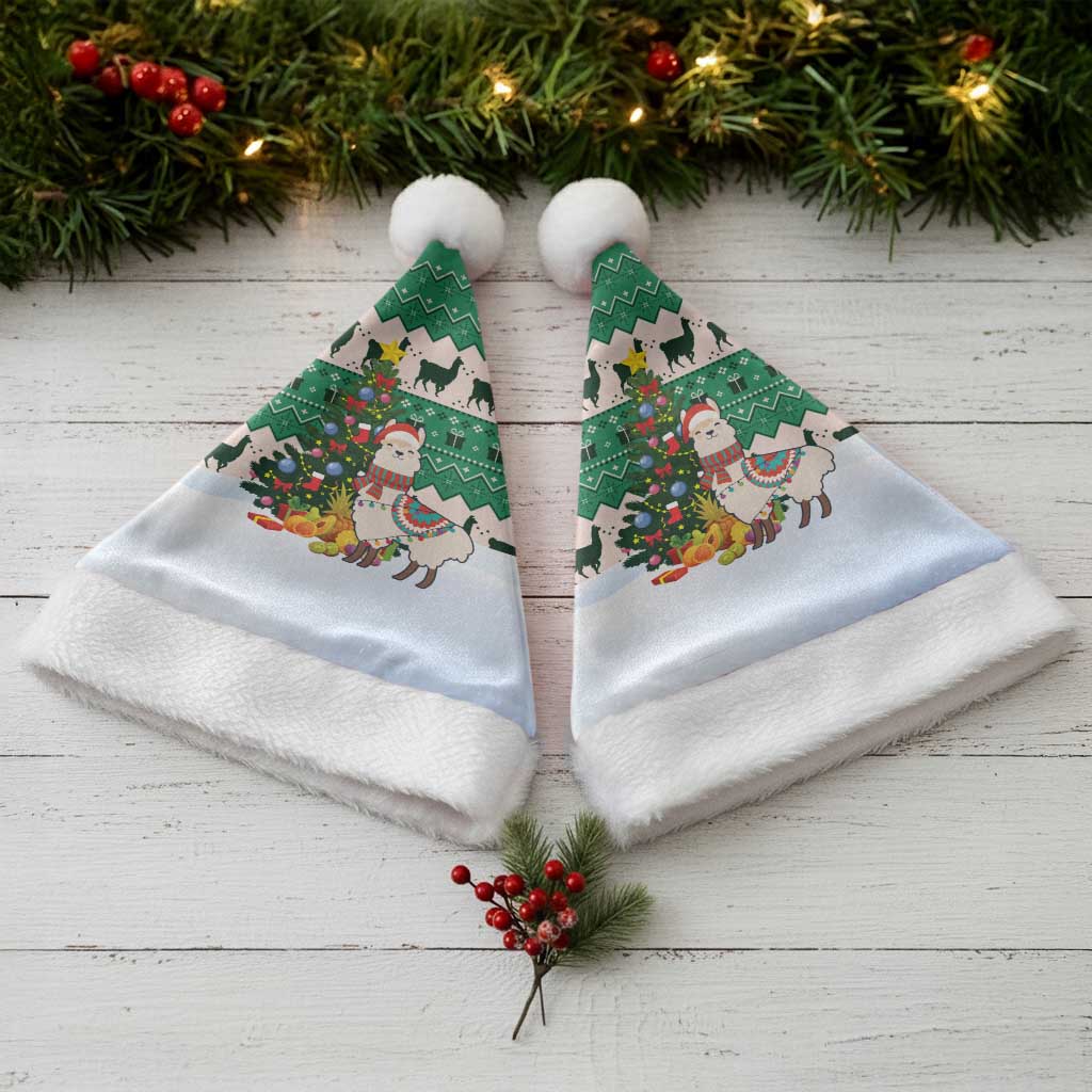 Llama Decorating Tree in Santa Hat Christmas Santa Hat with Green Gift Pattern Design - Wonder Print Shop