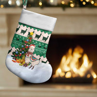 Llama Decorating Tree in Santa Hat Christmas Stocking with Green Gift Pattern Design - Wonder Print Shop