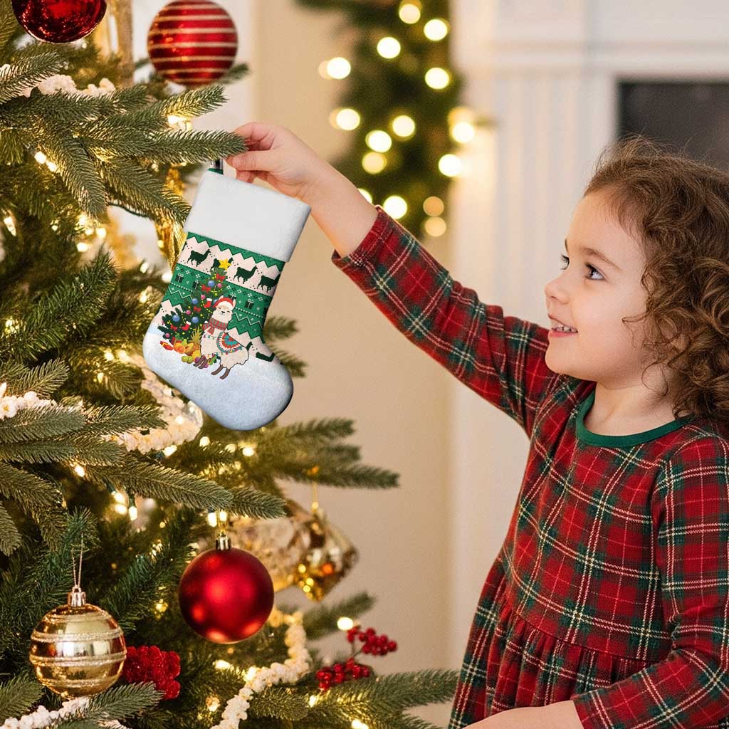 Llama Decorating Tree in Santa Hat Christmas Stocking with Green Gift Pattern Design - Wonder Print Shop