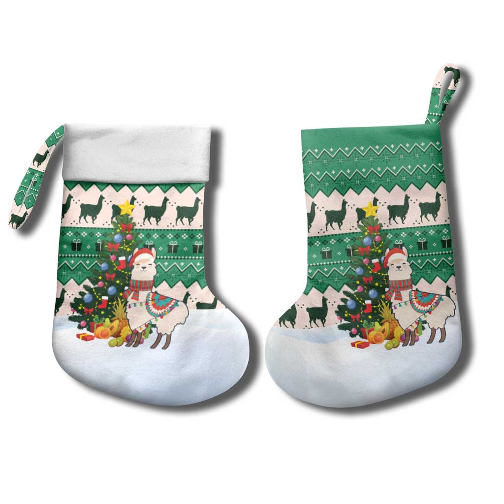 Llama Decorating Tree in Santa Hat Christmas Stocking with Green Gift Pattern Design - Wonder Print Shop