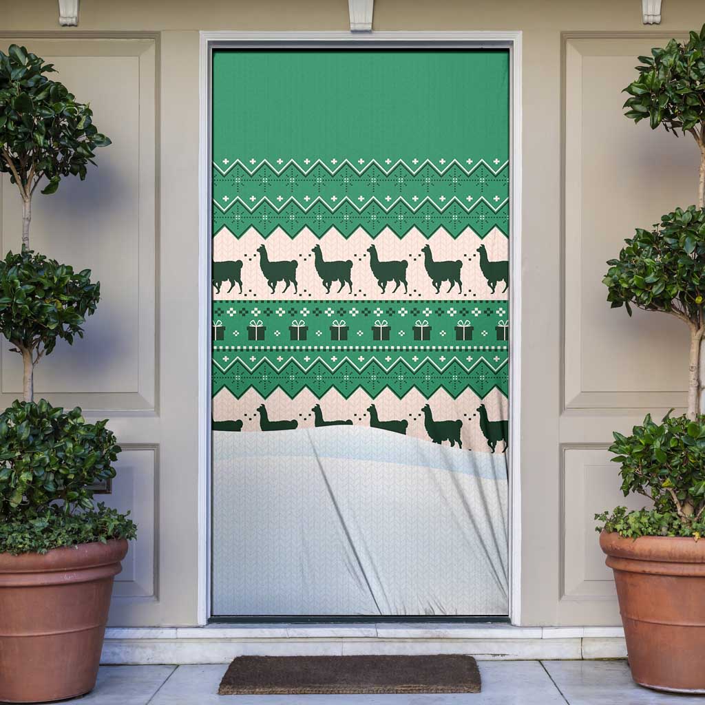 Llama Decorating Tree in Santa Hat Door Cover with Green Gift Pattern Design - Wonder Print Shop